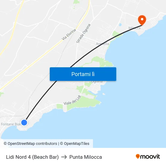 Lidi Nord 4 (Beach Bar) to Punta Milocca map