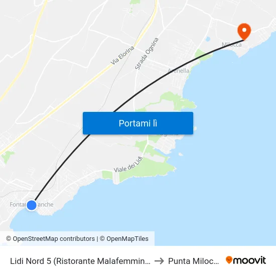 Lidi Nord 5 (Ristorante Malafemmina) to Punta Milocca map