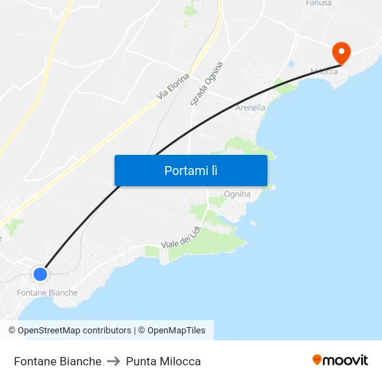 Fontane Bianche to Punta Milocca map