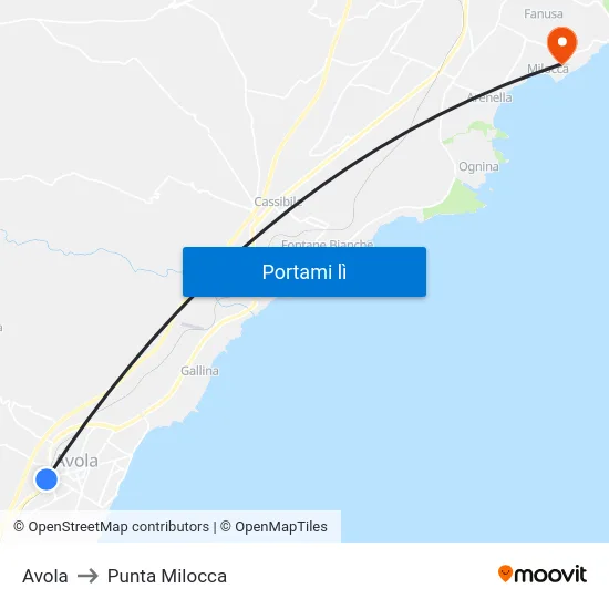Avola to Punta Milocca map