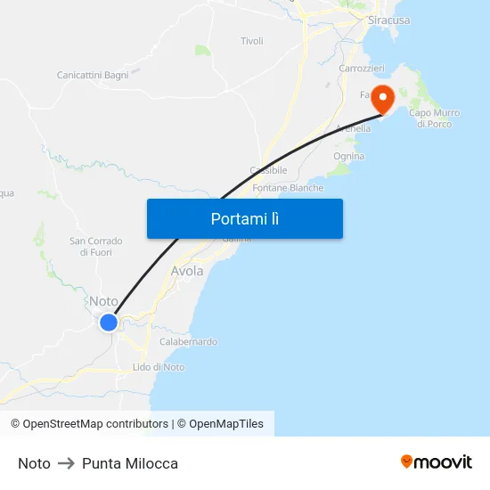 Noto to Punta Milocca map