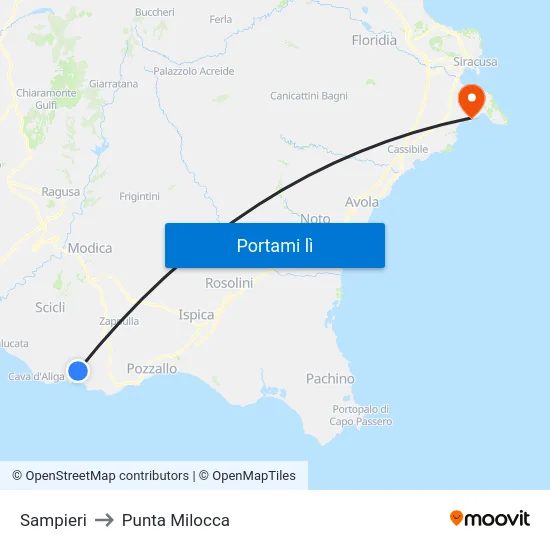 Sampieri to Punta Milocca map