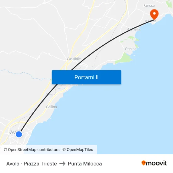 Avola - Piazza Trieste to Punta Milocca map
