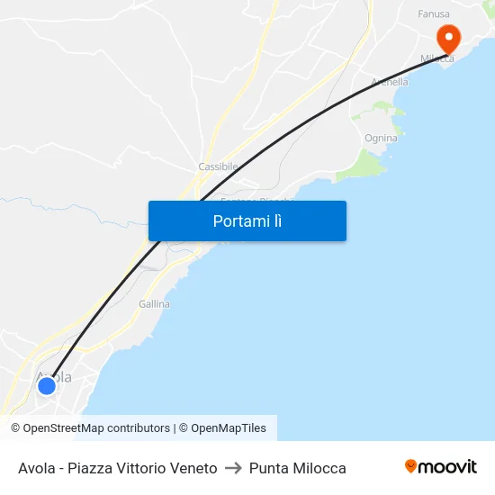 Avola - Piazza Vittorio Veneto to Punta Milocca map