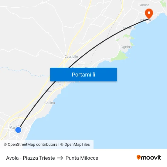 Avola - Piazza Trieste to Punta Milocca map