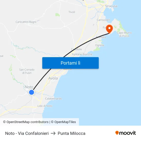 Noto - Via Confalonieri to Punta Milocca map