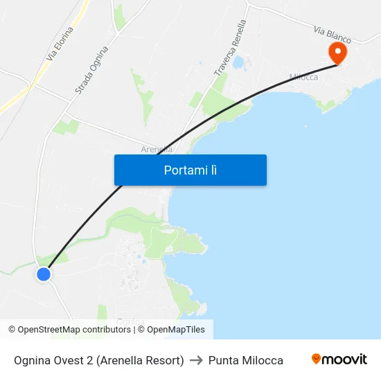 Ognina Ovest 2 (Arenella Resort) to Punta Milocca map