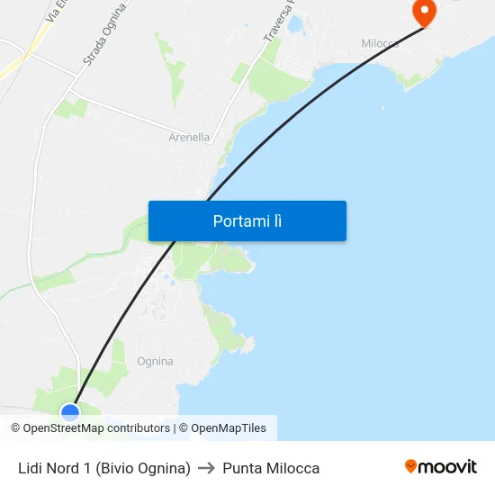 Lidi Nord 1 (Bivio Ognina) to Punta Milocca map