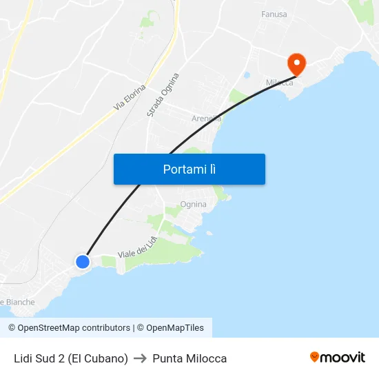 Lidi Sud 2 (El Cubano) to Punta Milocca map