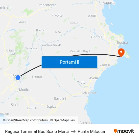 Ragusa Terminal Bus Scalo Merci to Punta Milocca map