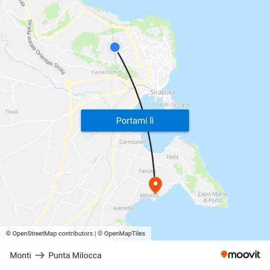 Monti to Punta Milocca map
