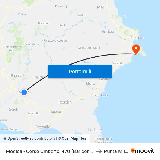 Modica - Corso Umberto, 470 (Baricentro Don Cafè) to Punta Milocca map