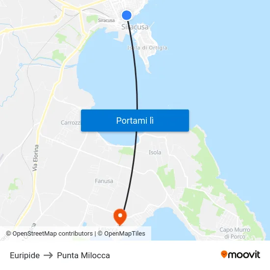 Euripide to Punta Milocca map