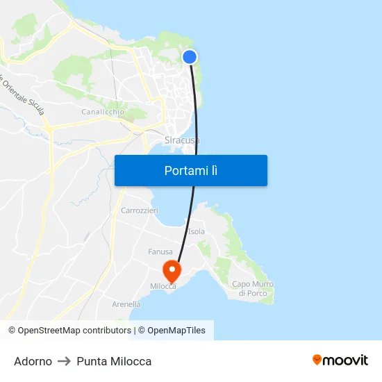 Adorno to Punta Milocca map