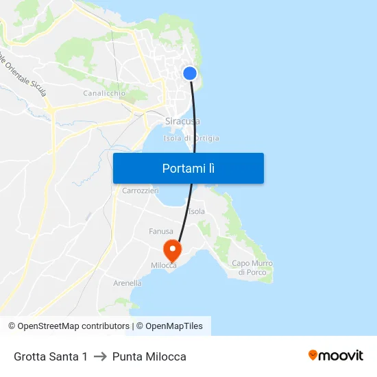 Grotta Santa 1 to Punta Milocca map