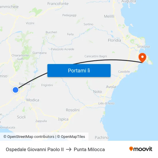 Ospedale Giovanni Paolo II to Punta Milocca map