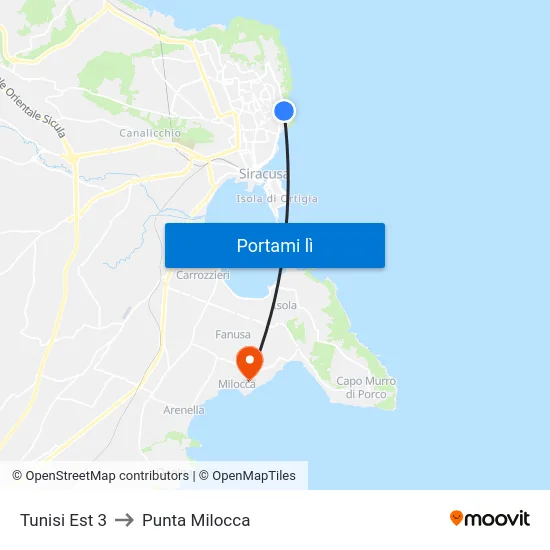 Tunisi Est 3 to Punta Milocca map