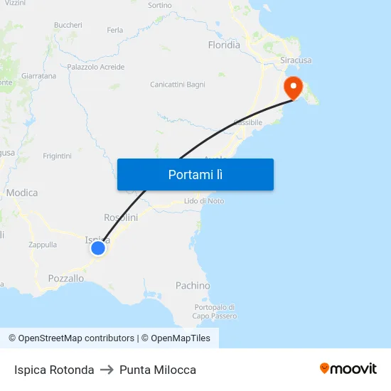 Ispica Rotonda to Punta Milocca map