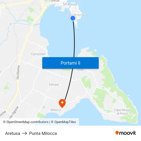 Aretusa to Punta Milocca map