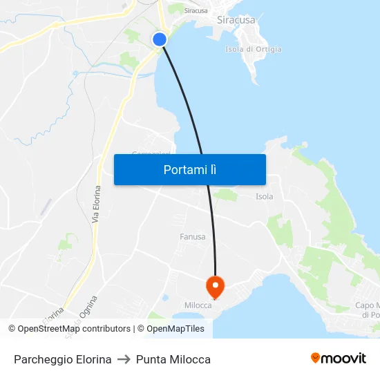 Parcheggio Elorina to Punta Milocca map