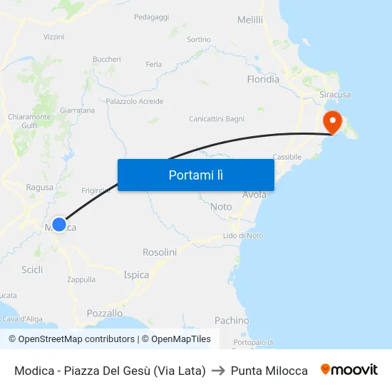 Modica - Piazza Del Gesù (Via Lata) to Punta Milocca map
