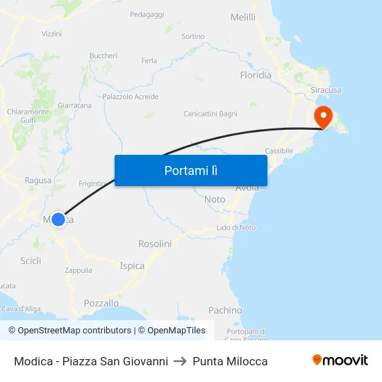 Modica - Piazza San Giovanni to Punta Milocca map