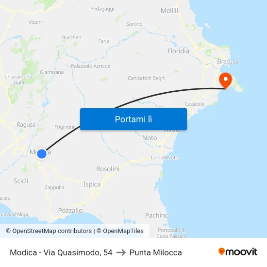 Modica - Via Quasimodo, 54 to Punta Milocca map