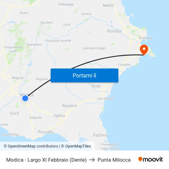 Modica - Largo XI Febbraio (Dente) to Punta Milocca map