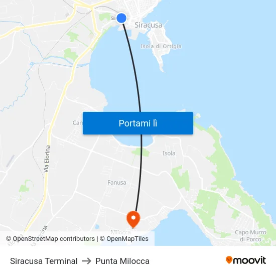 Siracusa Terminal to Punta Milocca map