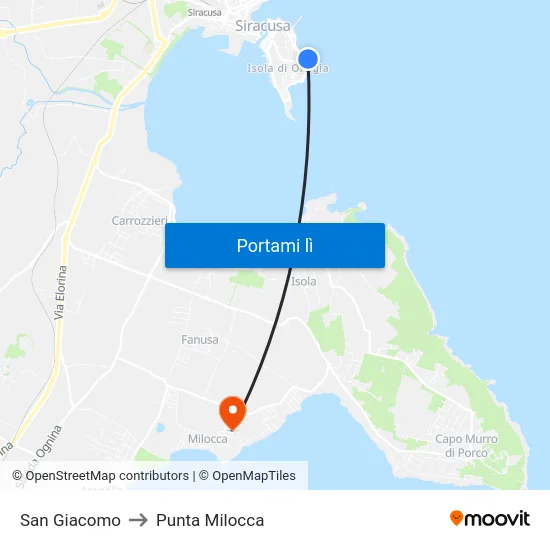 San Giacomo to Punta Milocca map