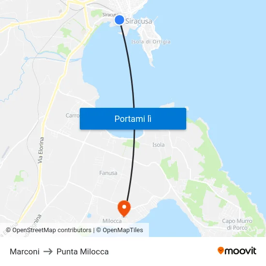 Marconi to Punta Milocca map