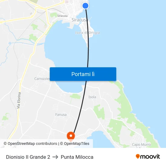 Dionisio Il Grande 2 to Punta Milocca map