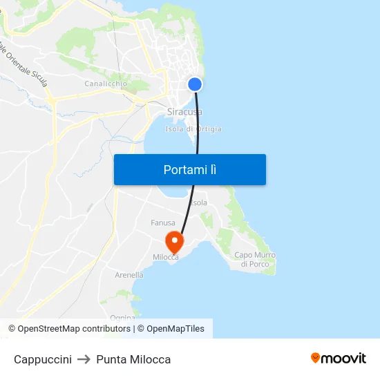 Cappuccini to Punta Milocca map