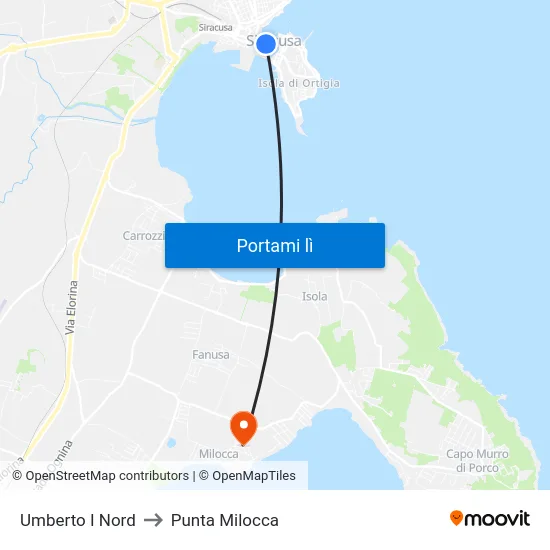 Umberto I Nord to Punta Milocca map