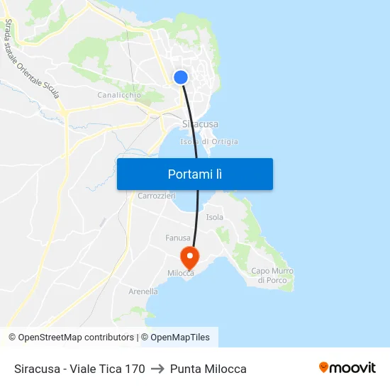 Siracusa - Viale Tica 170 to Punta Milocca map