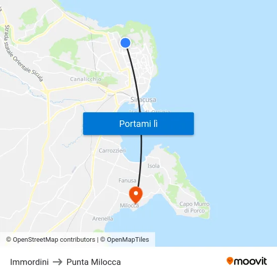 Immordini to Punta Milocca map