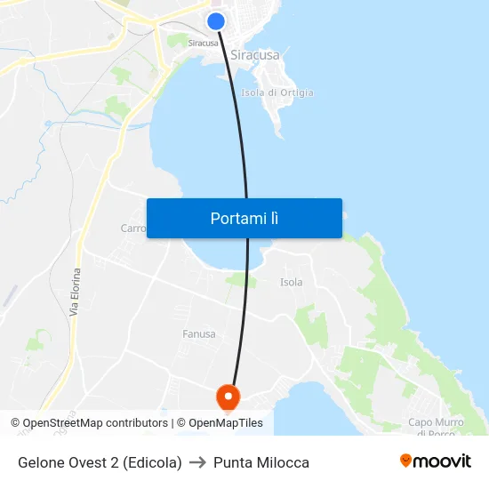 Gelone Ovest 2 (Edicola) to Punta Milocca map