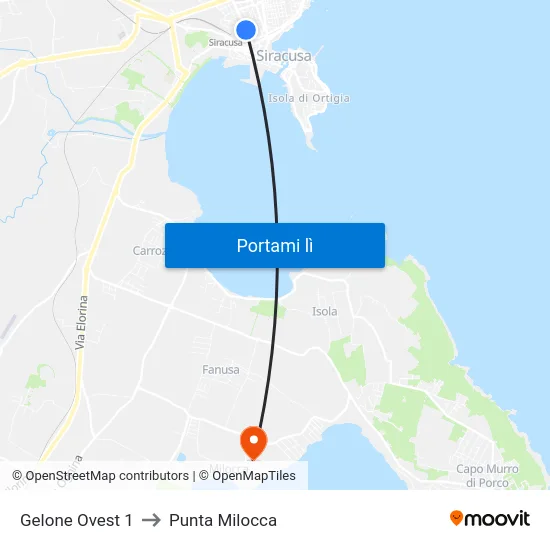 Gelone Ovest 1 to Punta Milocca map