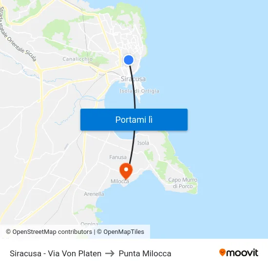 Siracusa - Via Von Platen to Punta Milocca map