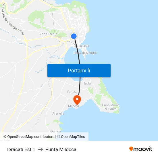 Teracati Est 1 to Punta Milocca map