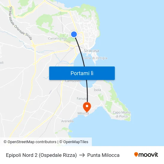 Epipoli Nord 2 (Ospedale Rizza) to Punta Milocca map