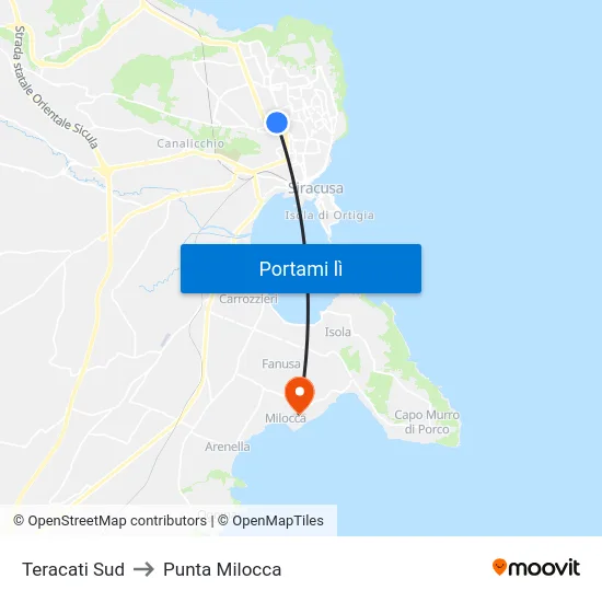 Teracati Sud to Punta Milocca map