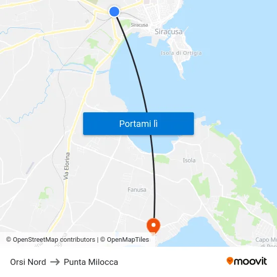 Orsi Nord to Punta Milocca map