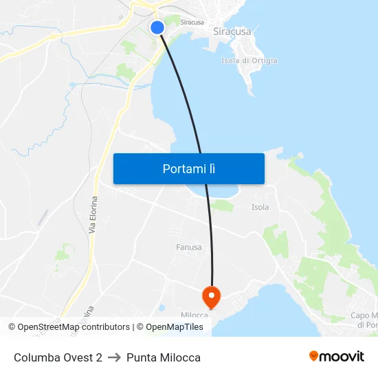 Columba Ovest 2 to Punta Milocca map