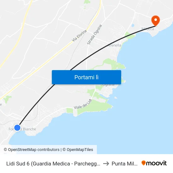 Lidi Sud 6 (Guardia Medica - Parcheggio Coperto) to Punta Milocca map