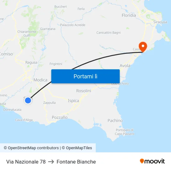 Via Nazionale 78 to Fontane Bianche map