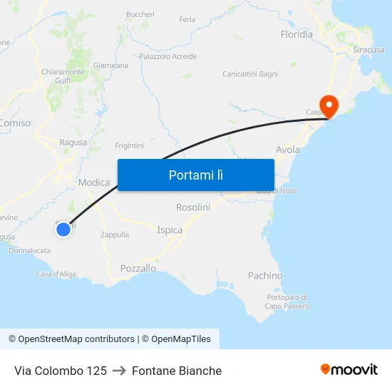 Via Colombo 125 to Fontane Bianche map