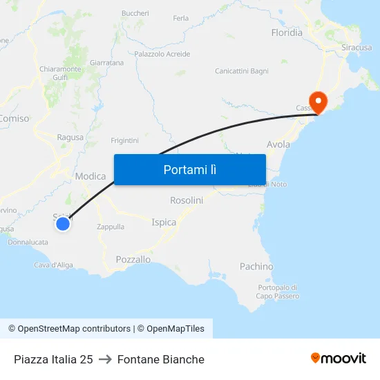 Piazza Italia 25 to Fontane Bianche map