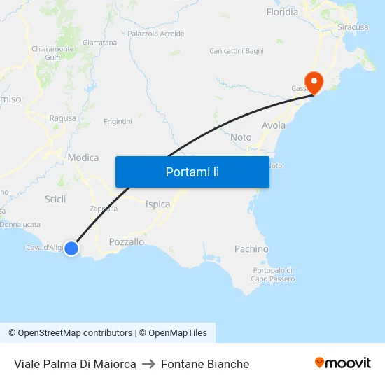 Viale Palma Di Maiorca to Fontane Bianche map