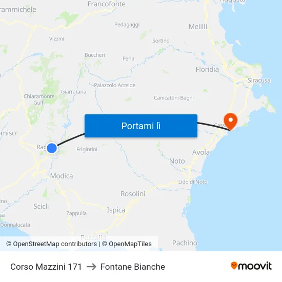 Corso Mazzini 171 to Fontane Bianche map